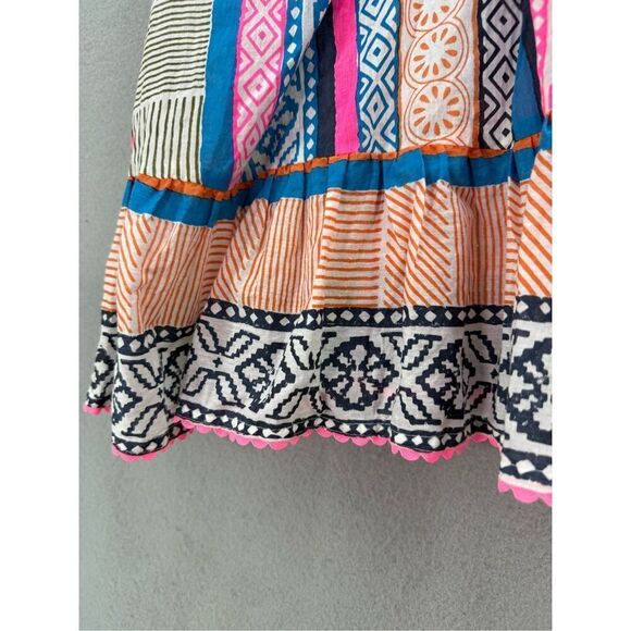 Lulalife Women Multicolor Light Cotton Striped Abstract Shirred Midi Dress Large - Picture 10 of 12